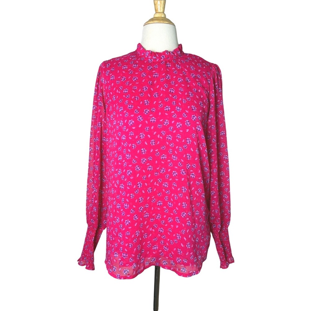 JOIE Medium Long Bishop Sleeve High Neck Blouse Cottagecore Prairie Ditsy Floral
